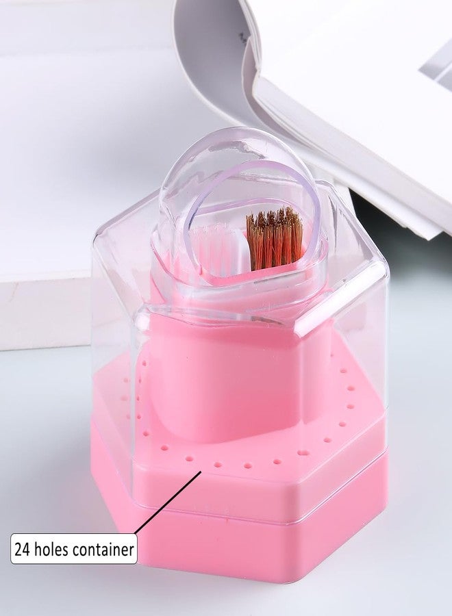 Fcozpjk 2 in1 Nail Drill Bit Holder and Nail Drill Bits Cleaner Brush Case, 24 Holes Pink Nail Drill Bit Holder Stand Display Organizer Dust Proof Storage Container Box Case Nail Tech Supplies - Image 3